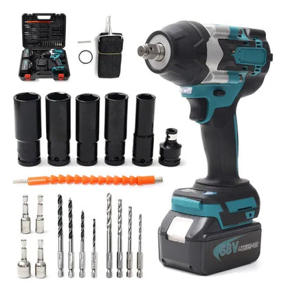 KIT : 2X1 TALADO INALAMBRICO + FUNCION PISTOLA DE IMPACTO + 26  ACESORIOS + 2 BACTERIA